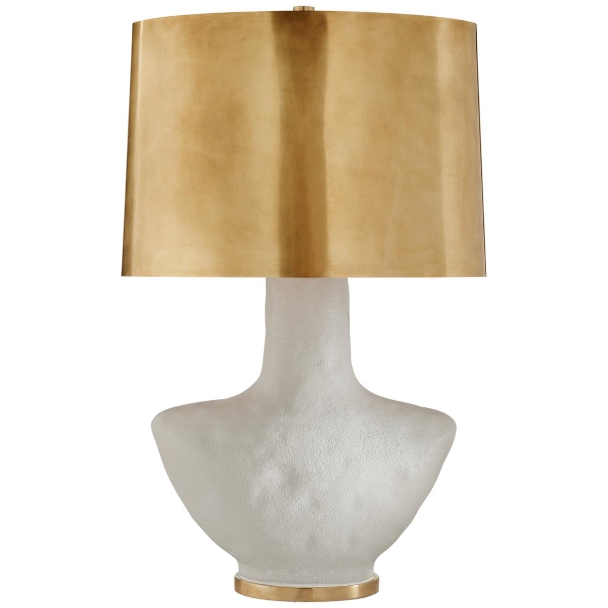 Armato Small Table Lamp in Porous White Ceramic with Oval Antique-Burnished Brass Shade