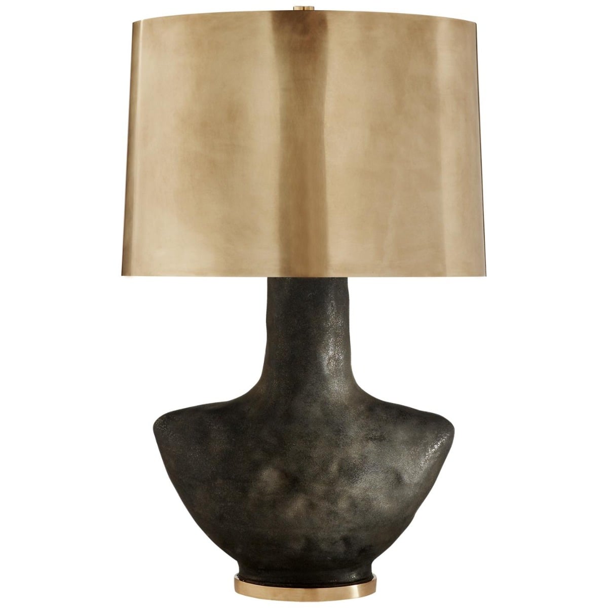 Armato Small Table Lamp in Stained Black Metallic Ceramic with Oval Antique-Burnished Brass Shade