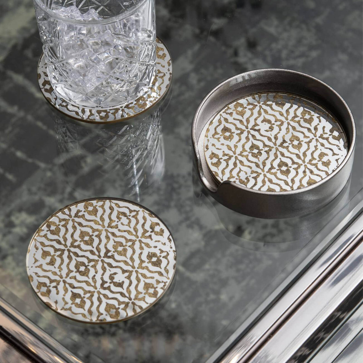 Vienna Diamond Coasters in Antique Gold - Set Of 4
