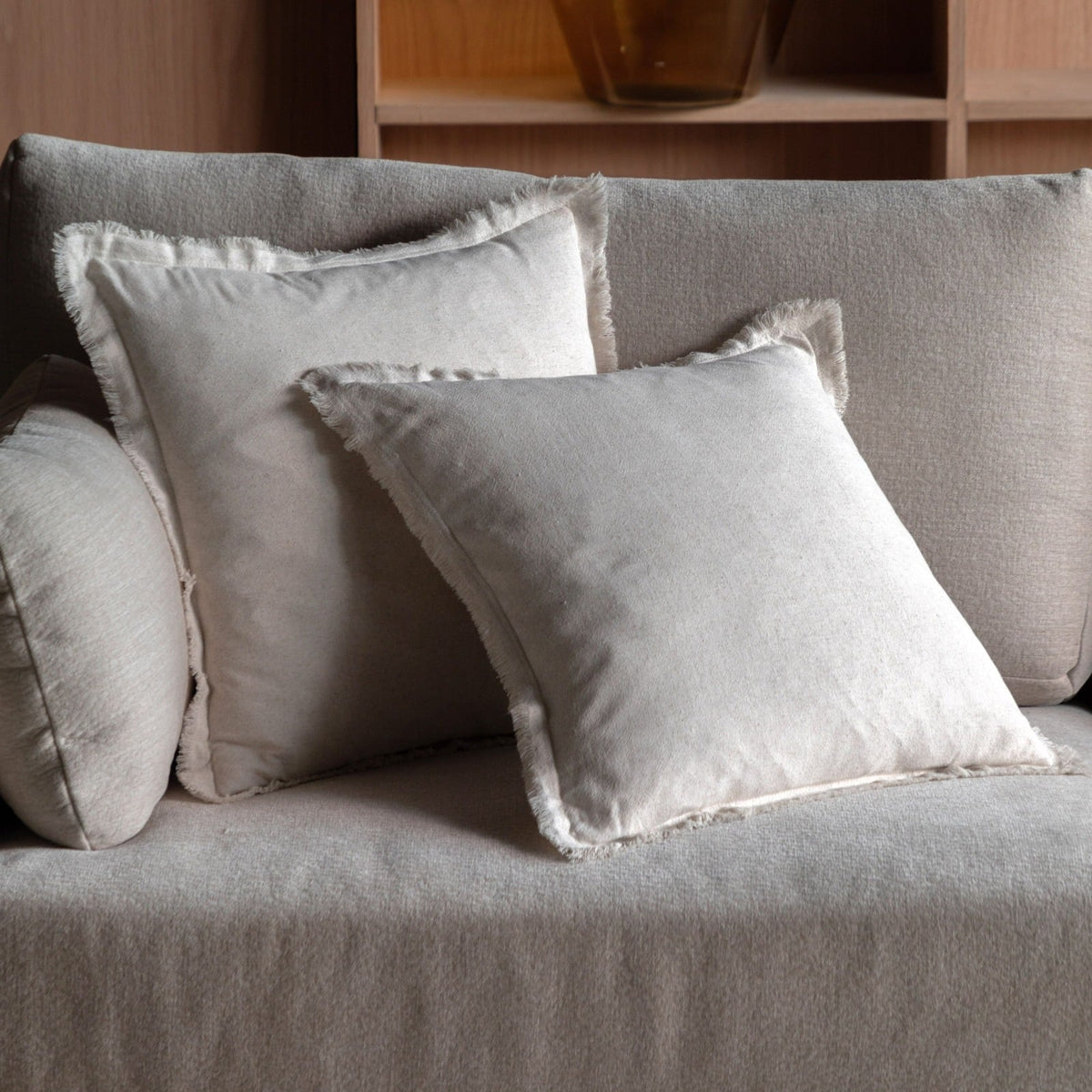 Linen Look Cushion in Cream, Set of 2