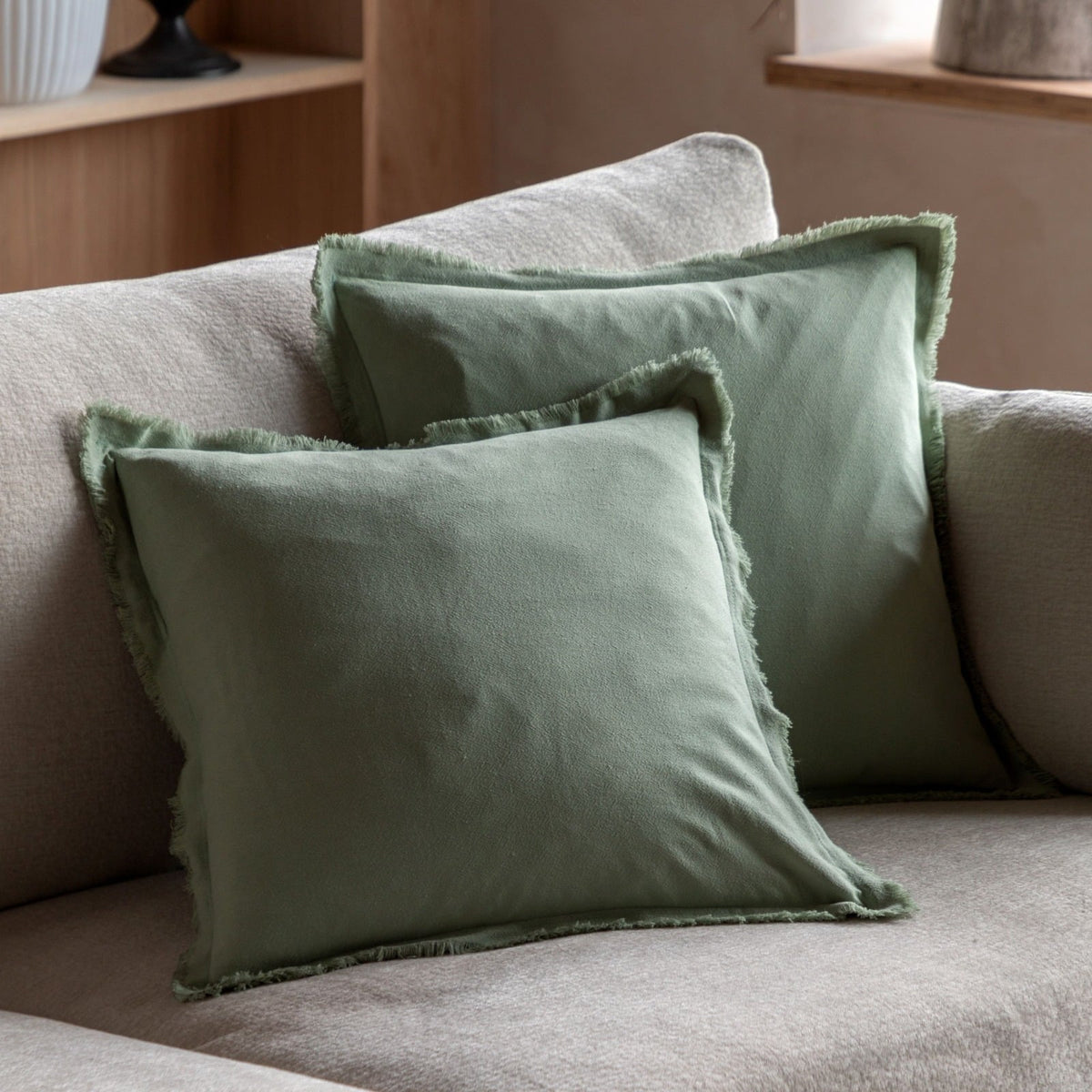 Linen Look Cushion in Sage, Set of 2