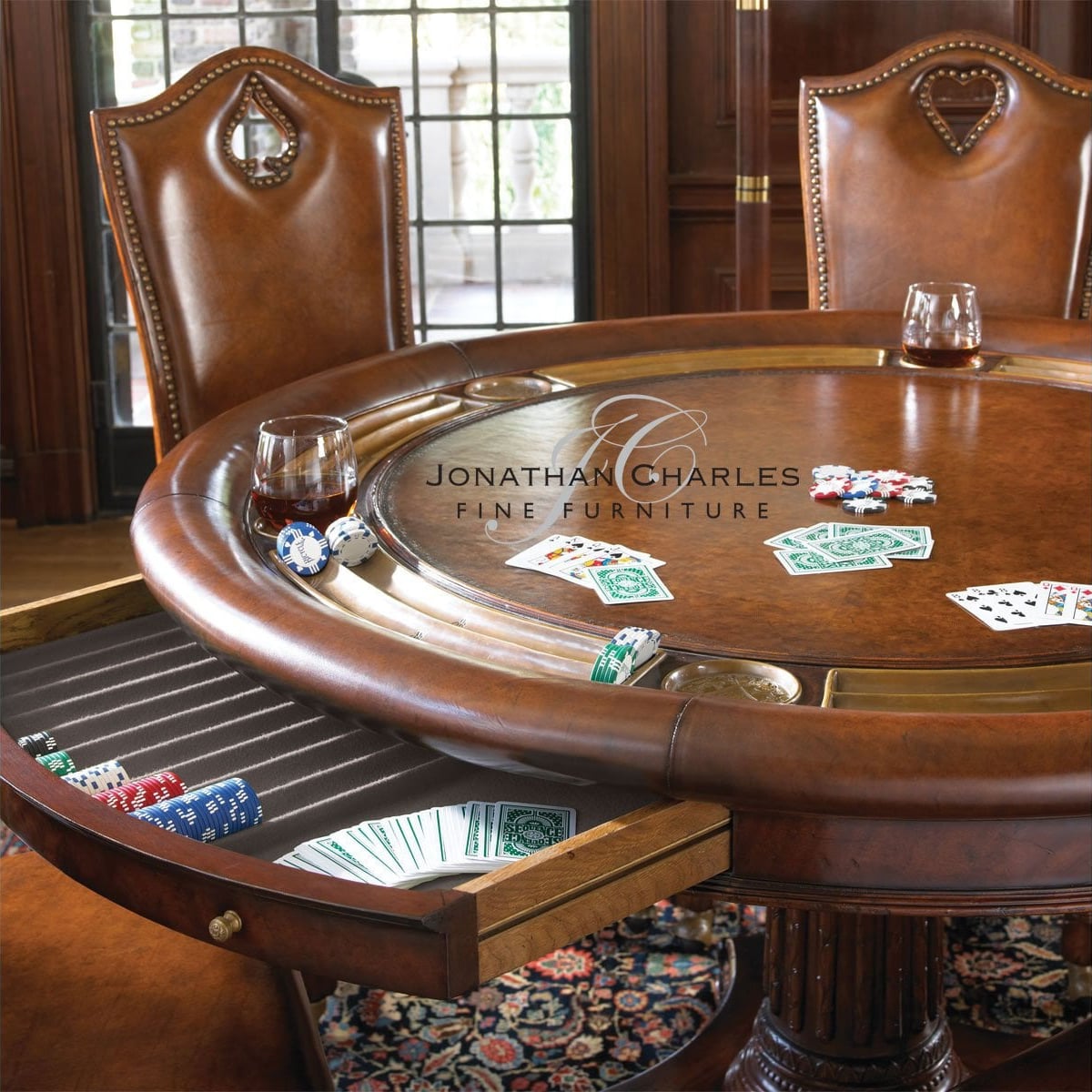 Mahogany Round Poker Table