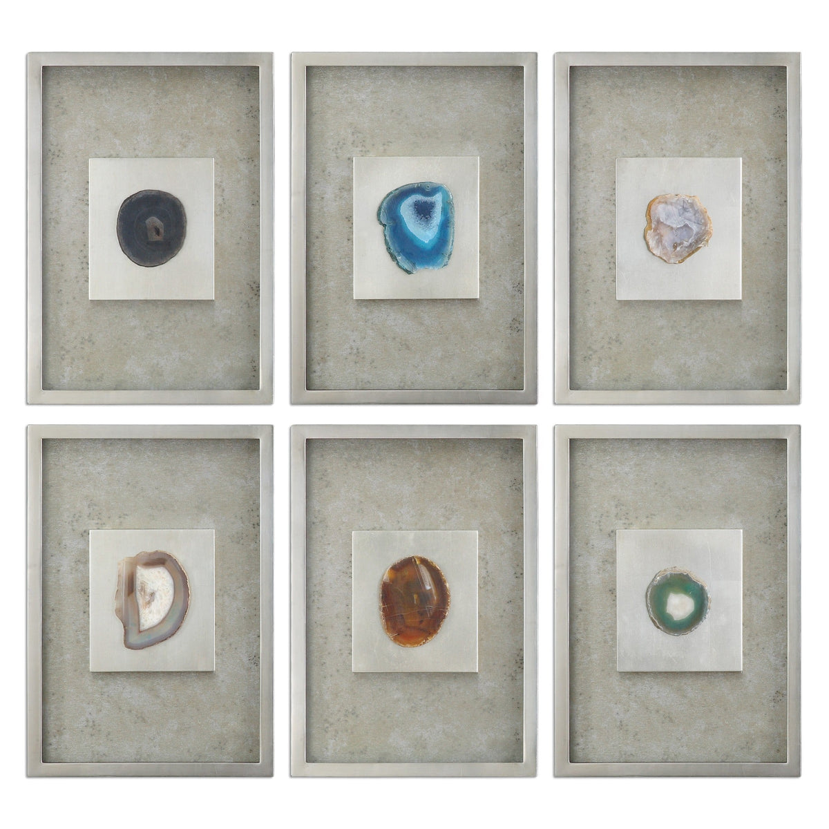  Agate Stone Silver Wall Art S/6