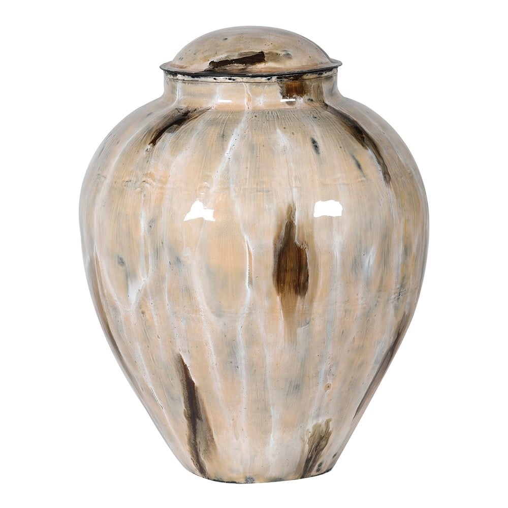 Small Hand Made Coffee Enamel Lidded Vase
