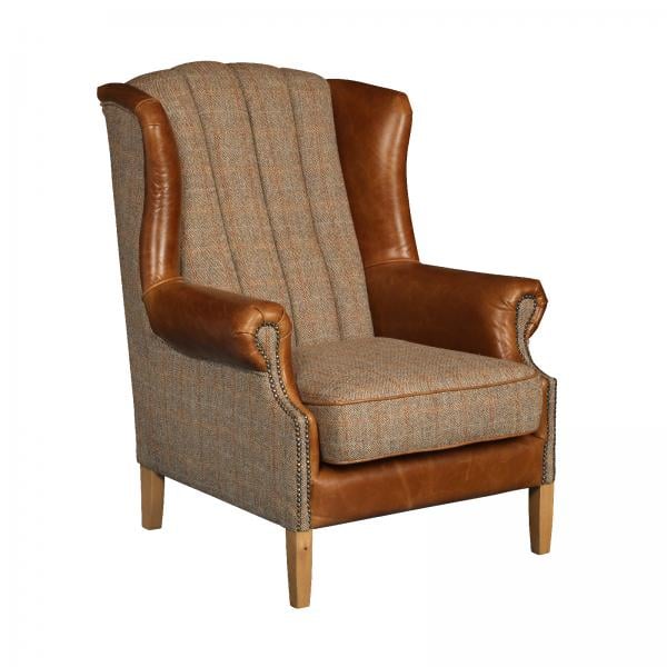Fluted Tweed Wingback Chair