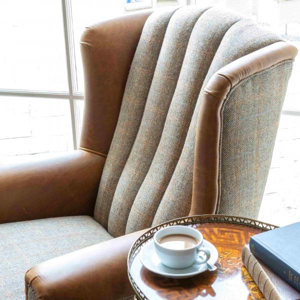 Fluted Tweed Wingback Chair