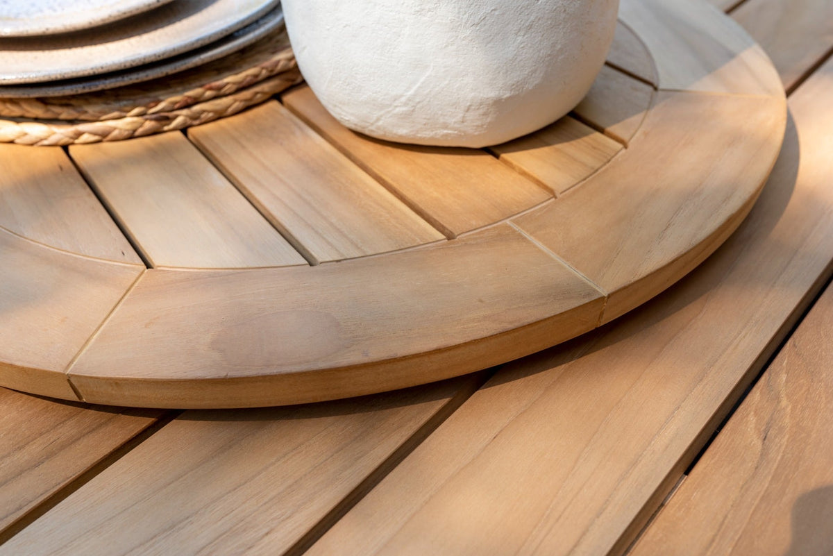 Close-up of solid teak grain on Prado 65cm lazy susan outdoor accessory