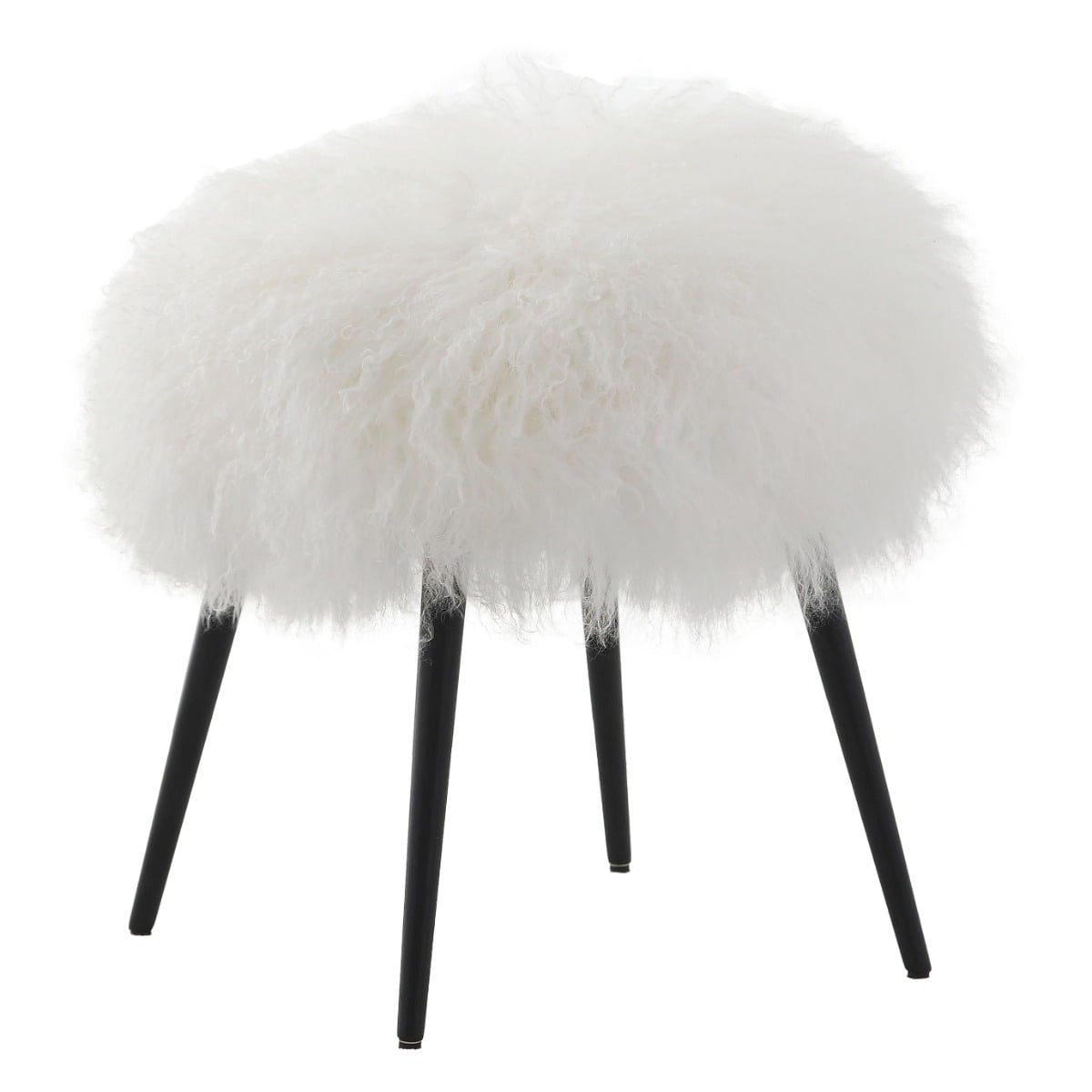 Baaarb Stool in White Long Sheepskin