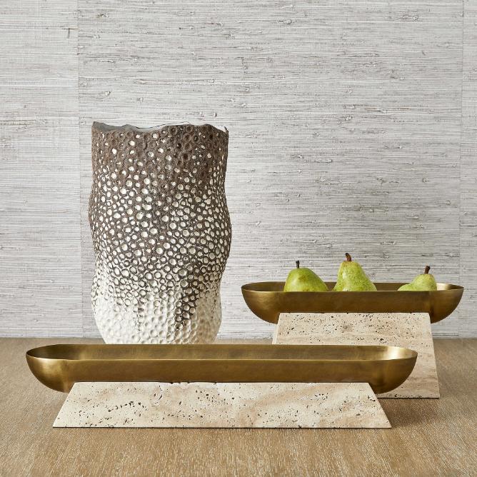 Raised Consciousness Travertine & Brass Bowl - Tall
