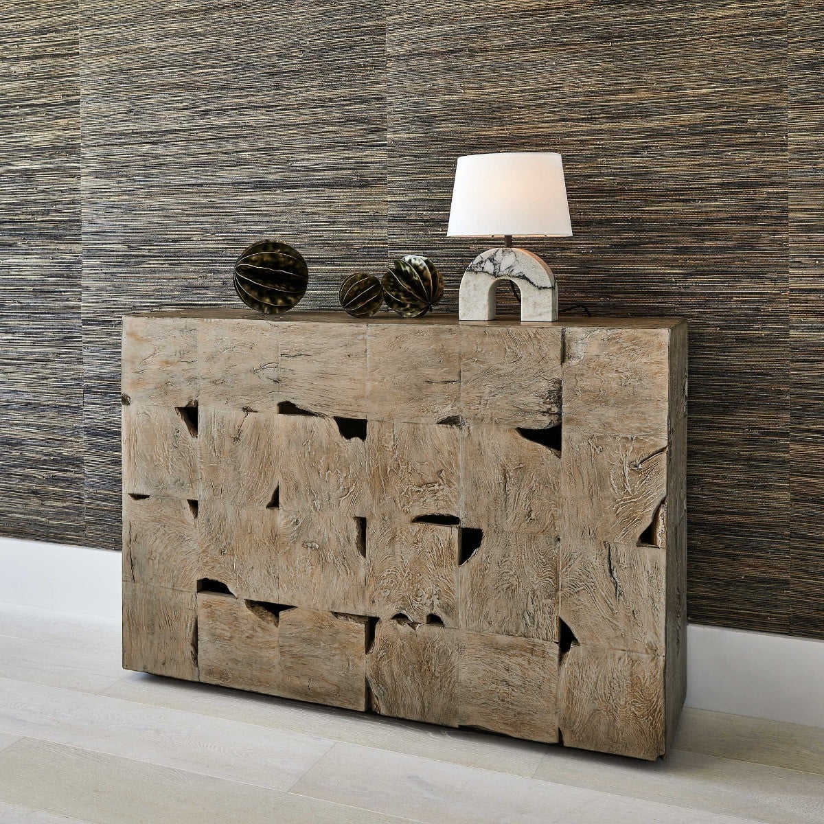 Teak Tac Toe Console Table - Light