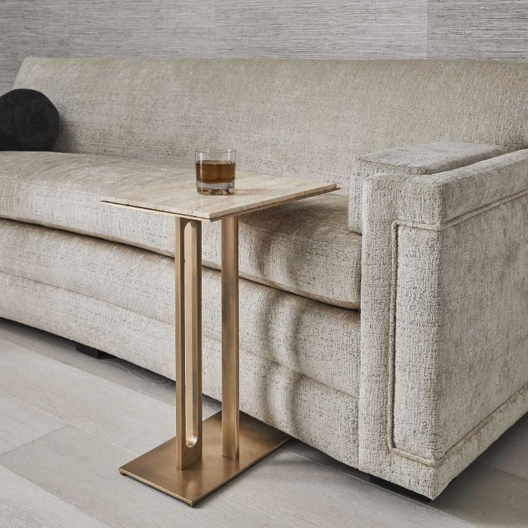 Cantilever Accent Table - Travertine & Brass