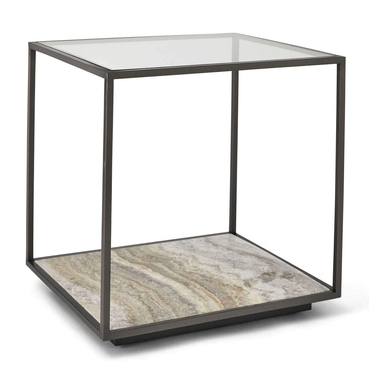 Floating Plane End Table - Travertine/Bronze