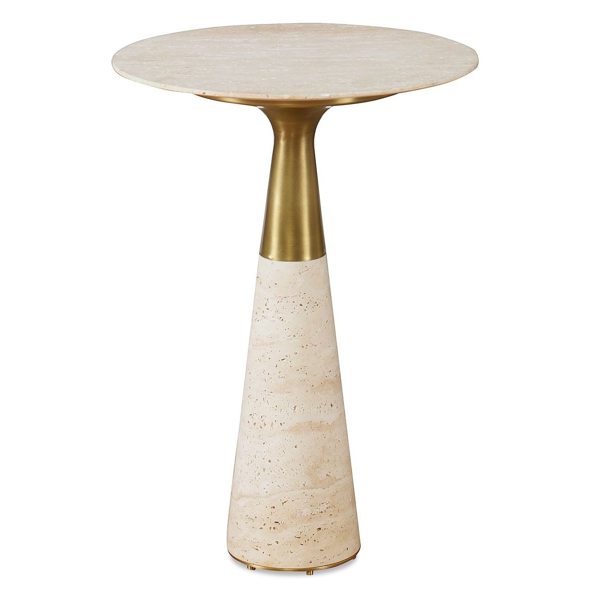 A white background image of the Black Label Pier Accent Table in Beige Travertine.
