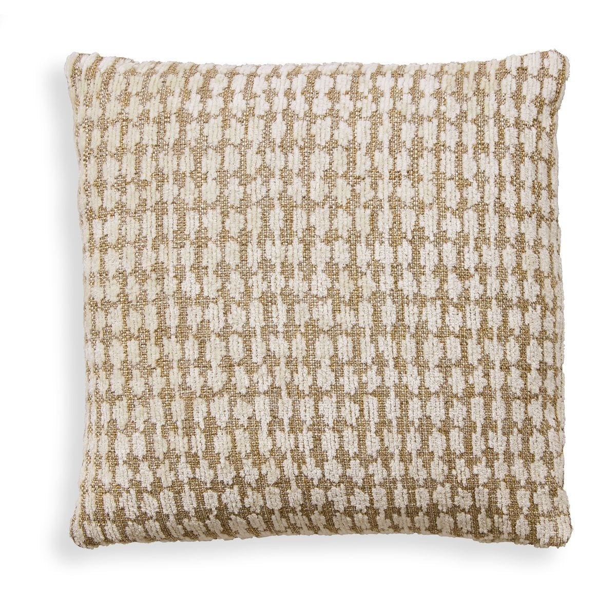 The Black Label Cotton Patch Cushion in Snow - a soft chenille patterned cushion - shown with a white background.