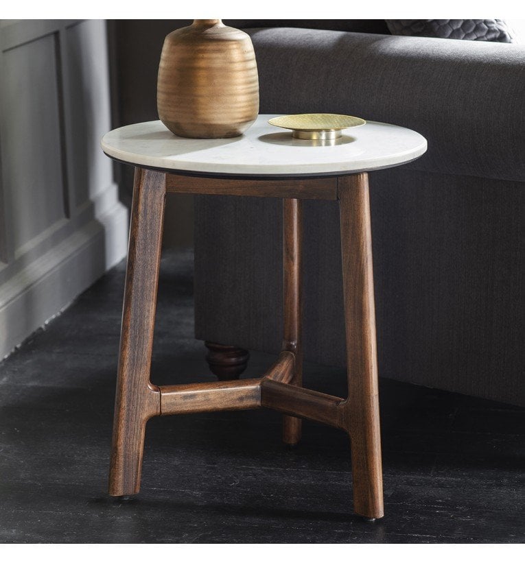 Round Side Table Plaza with Marble Top