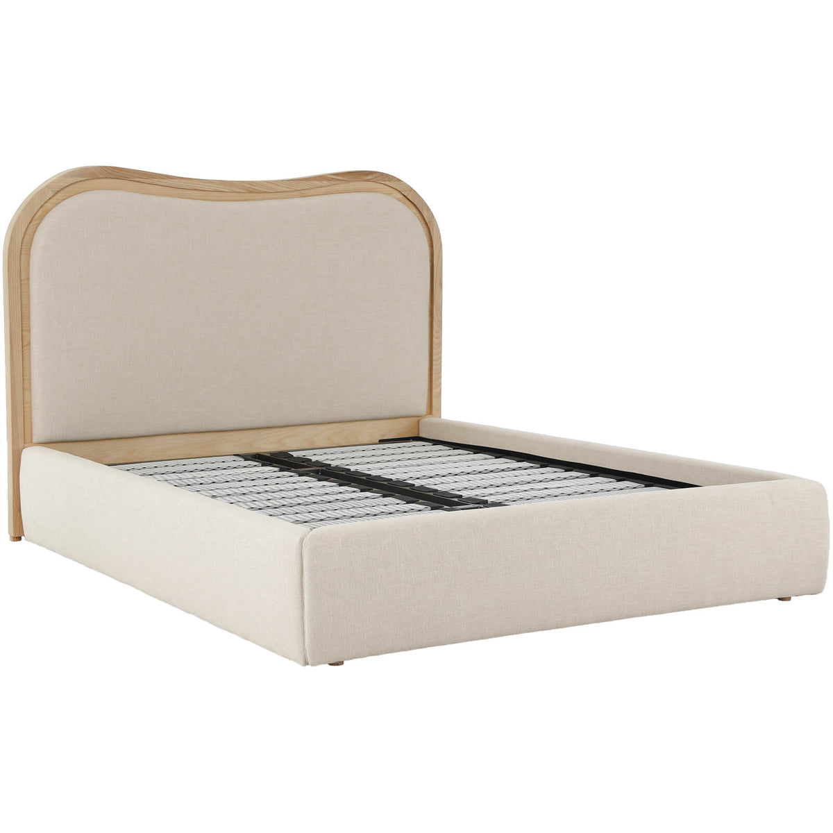 Keiichi Sandford curved upholstered super king bed frame in neutral fabric