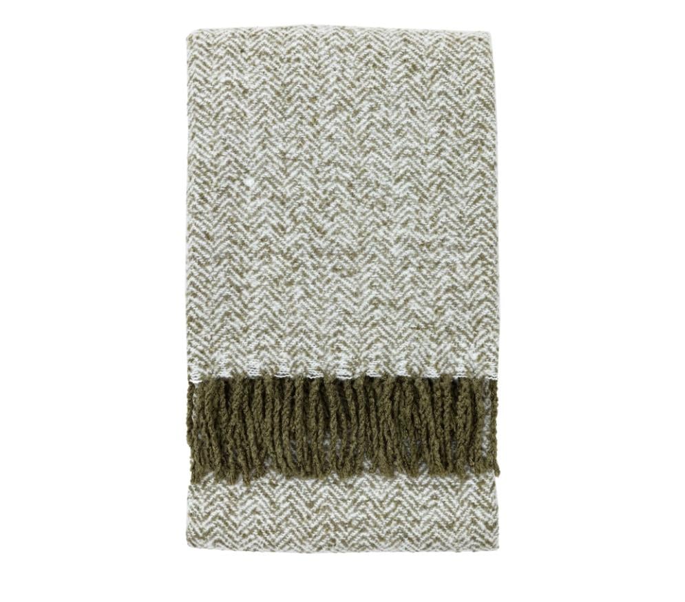 Herringbone Faux Mohair Throw Olive