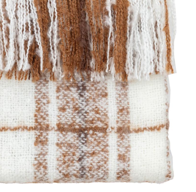 Tan Check Faux Mohair Throw