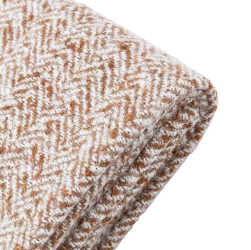 Tan Herringbone Faux Mohair Throw Blanket