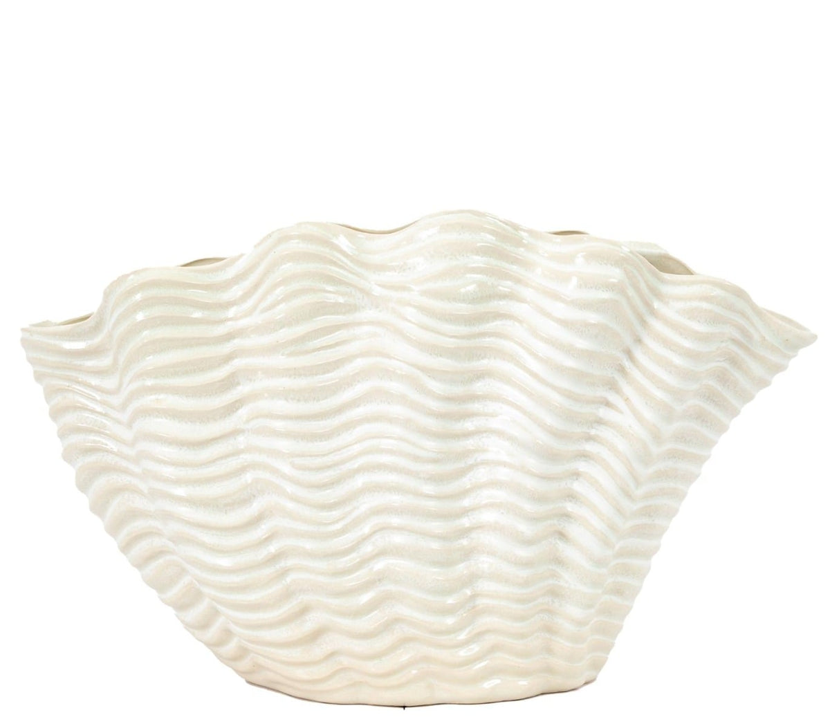 Clamshell Vase Large Reactive White