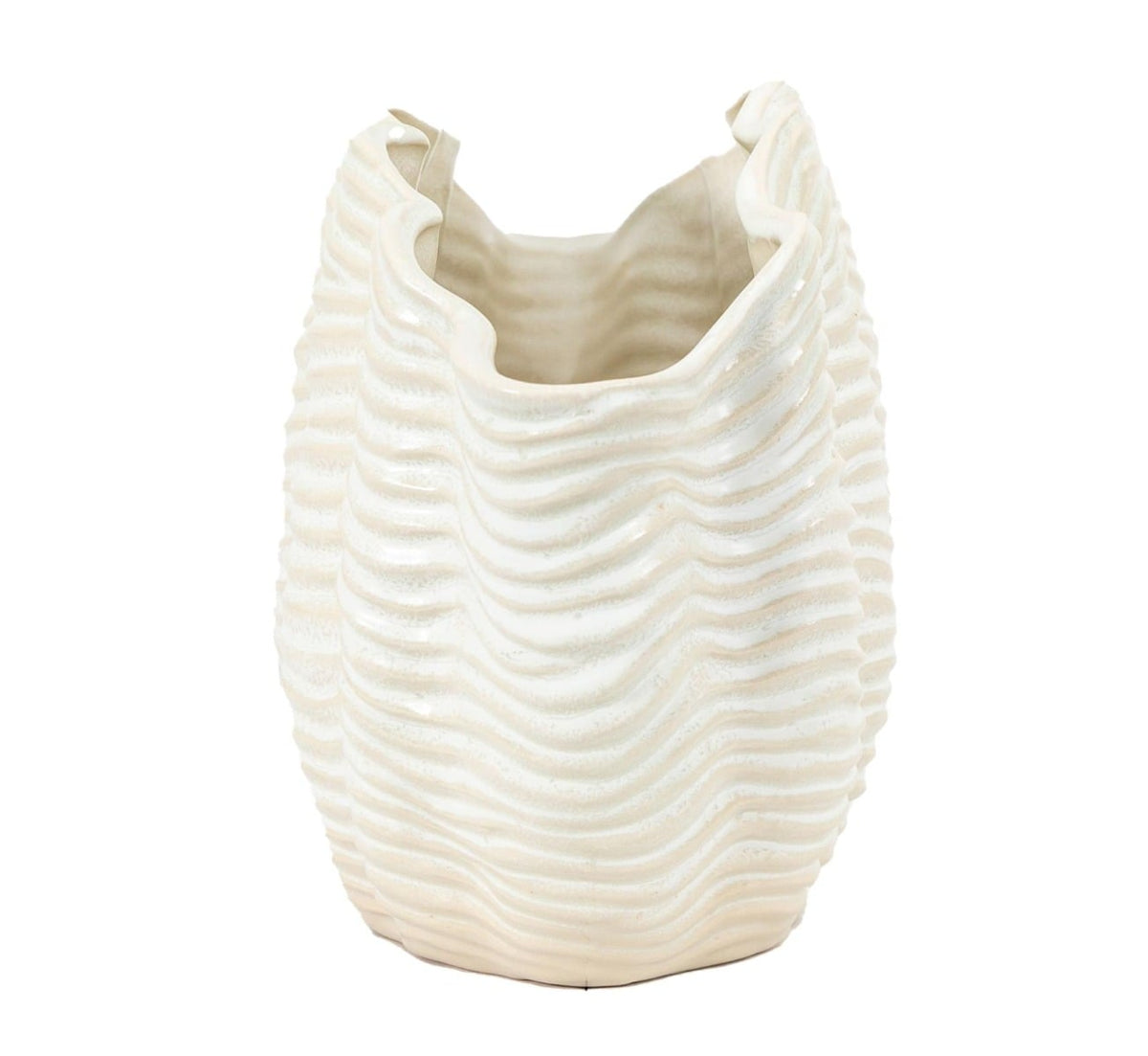 Clamshell Vase Large Reactive White