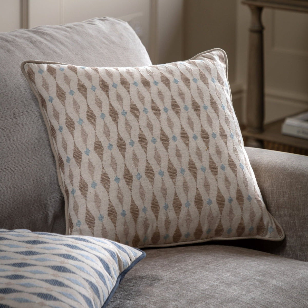 Sierra Ikat Embellished Cushion in Natural