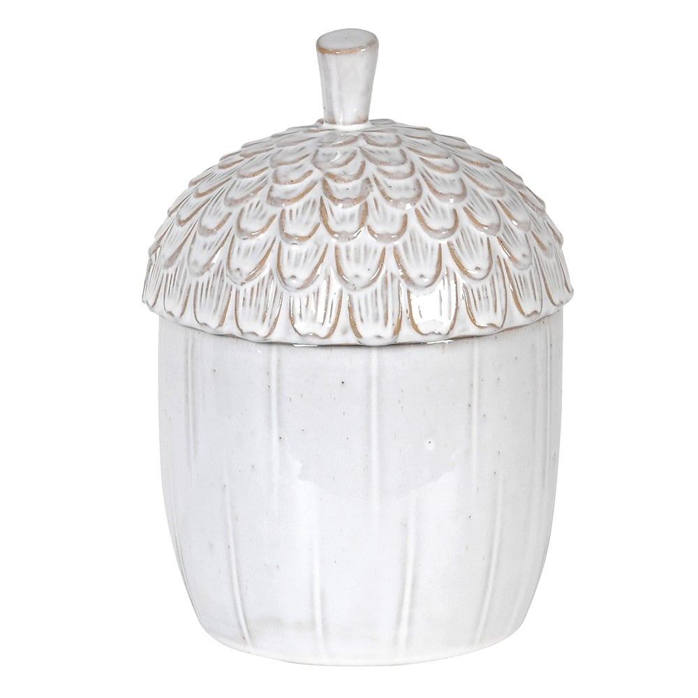 White Ceramic Acorn Lidded Jar