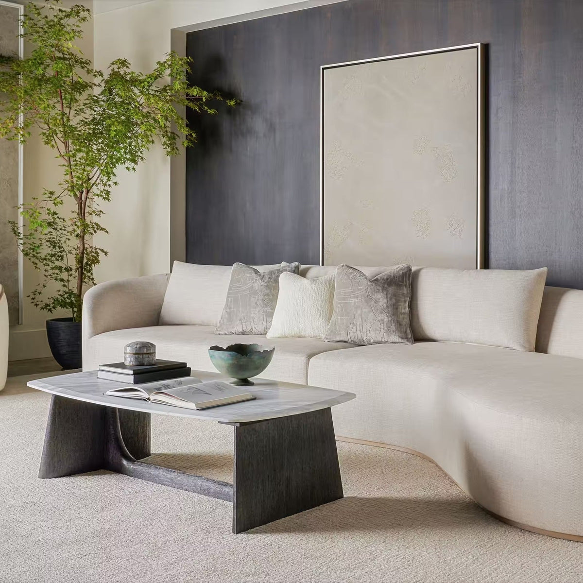 Repose Coffee Table in Charcoal Oak with Marble Top