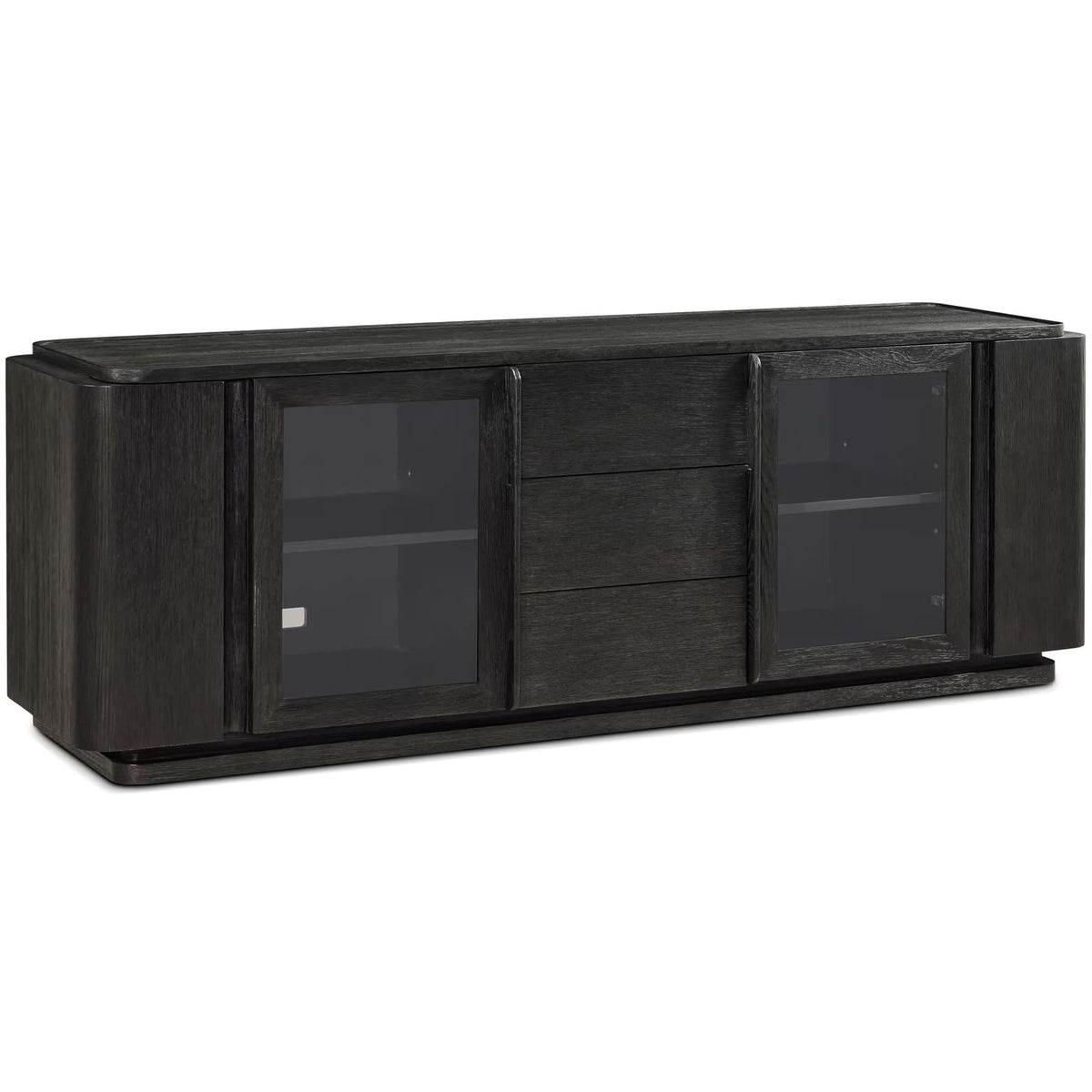 Repose Glass Door Media Console in Charcoal Oak