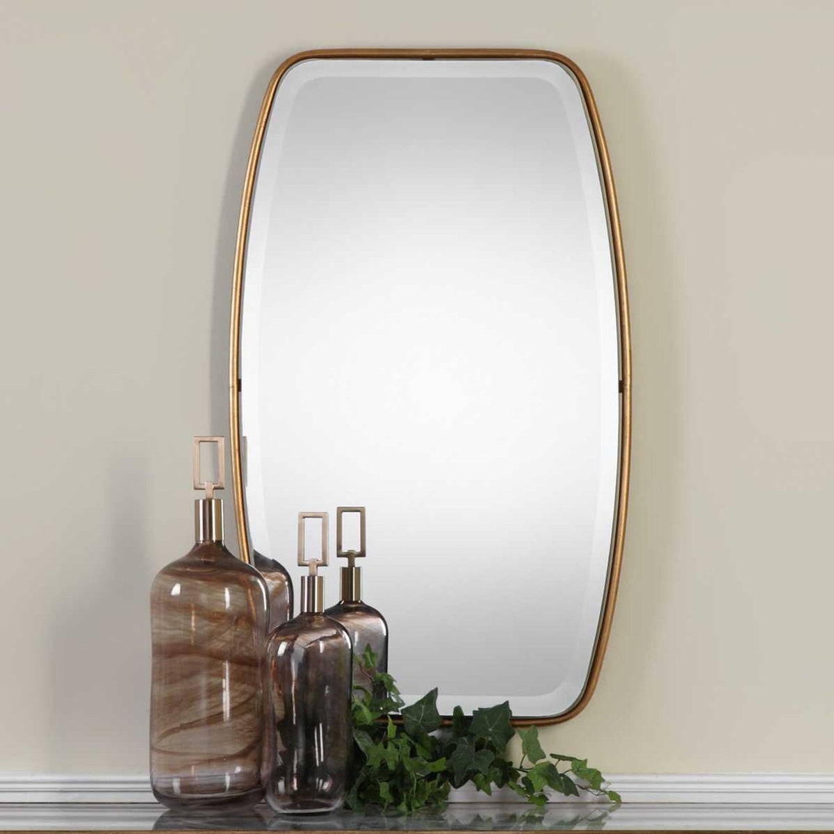 Canillo Rectangular Mirror in Antiqued Gold