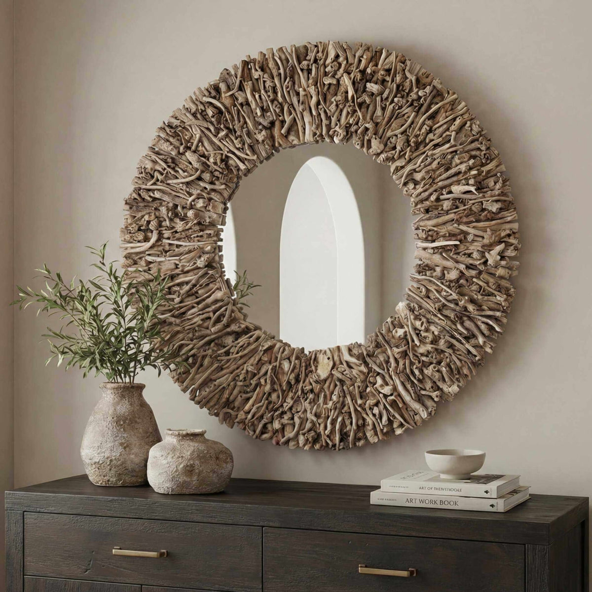Rossetti Round Interwoven Wood Mirror