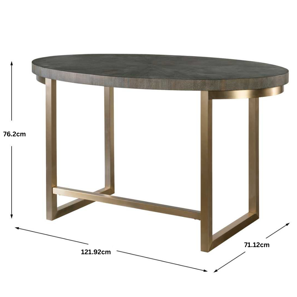 Taja Oval Writing Desk in Dark Walnut and Brushed Brass