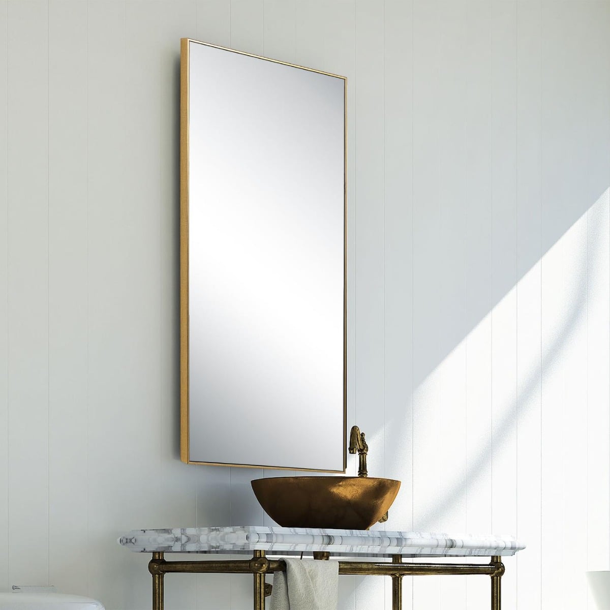 Slim Frame Rectangular Midi Mirror in Gold