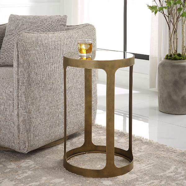 Retro Cutout Side Table Brass & Glass