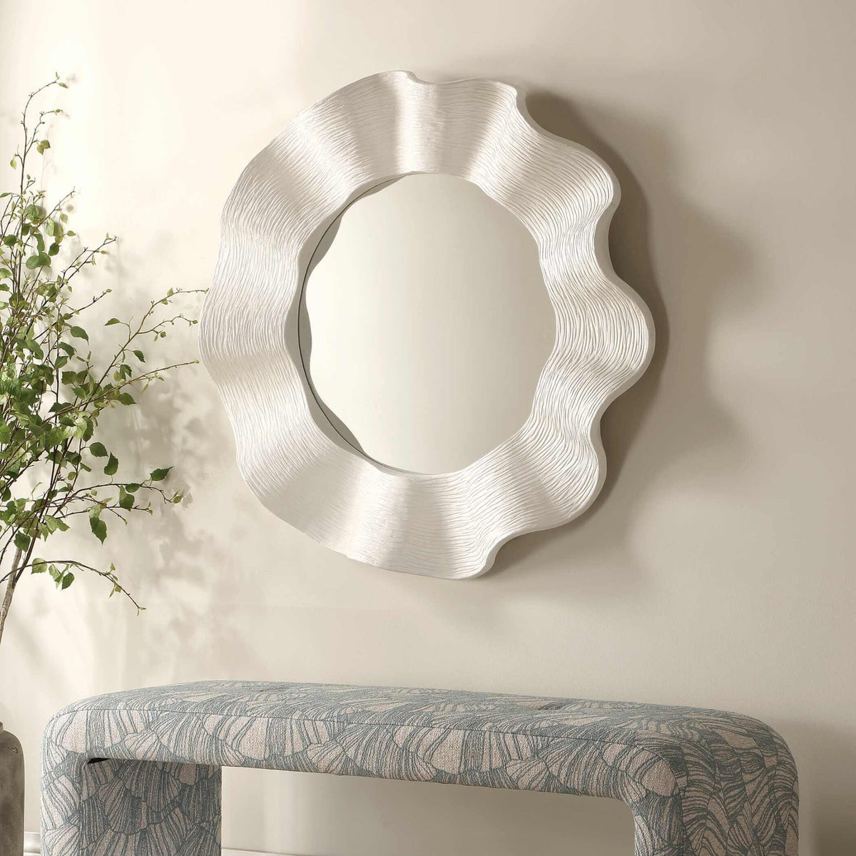 Wave Length Round White Mirror