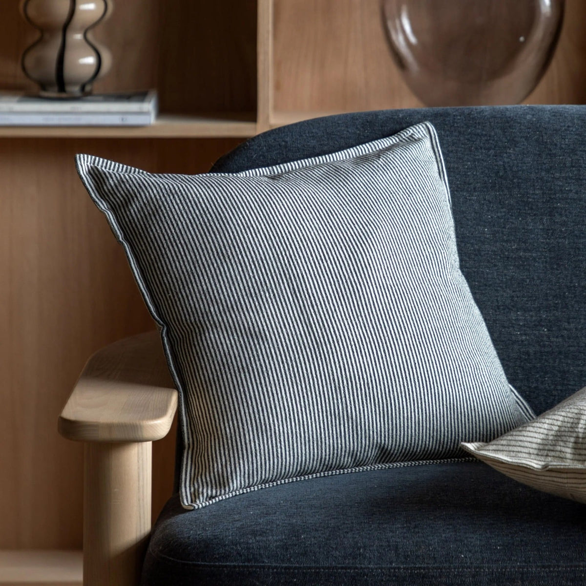 Windsor Woven Stripe Cushion in Ink Blue