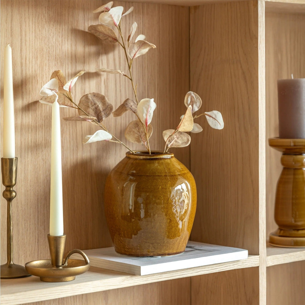 Zelta Crackle Glaze Vase in Caramel