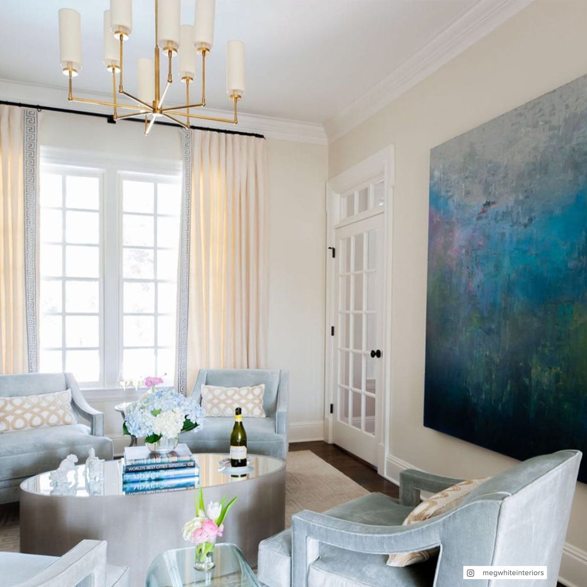 Ziyi Large Chandelier in Hand-Rubbed Antique Brass with Linen Shades