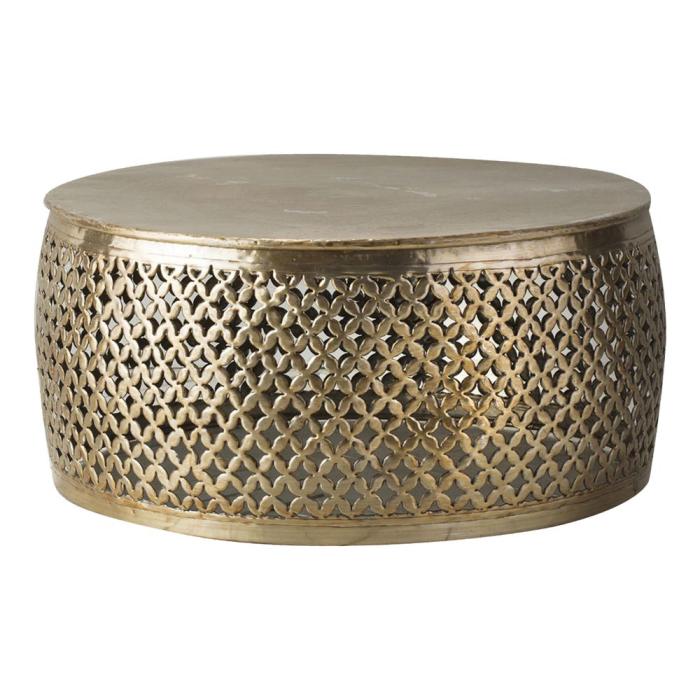 Moroccan Round Coffee Table in Gold Metal | Pavilion Broadway