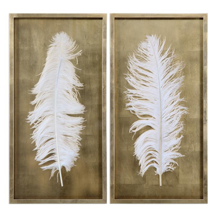White Feathers Gold Shadow Box S/2 | Pavilion Broadway