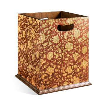 Square Red Chinoiserie Waste Basket