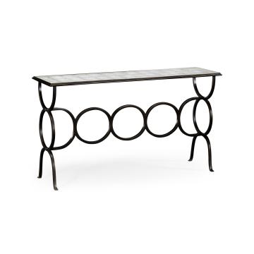 Jonathan Charles Eglomise & Iron Circles Console Table - Bronze