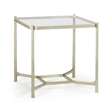 Patinated silver finish square side table