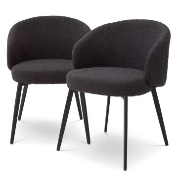 Lloyd Dining Chairs with Arm in Boucl‚àö¬© black Set of 2 