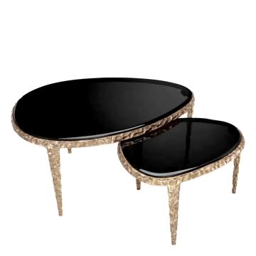 Vintage Brass & Smoke Glass Side Table Set Livana