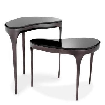 Black Nickel & Smoke Glass Side Table Set Zena