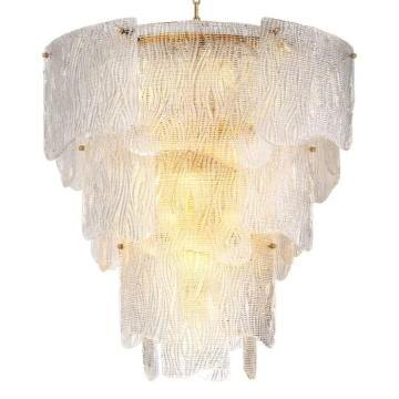 Chandelier Asinara Large in Antique Brass & Textured Glass