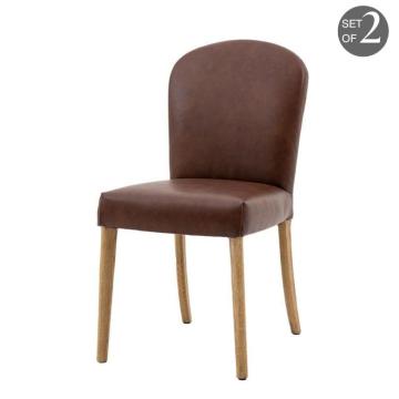 Hinton Dining Chair Brown Faux Leather Set of 2