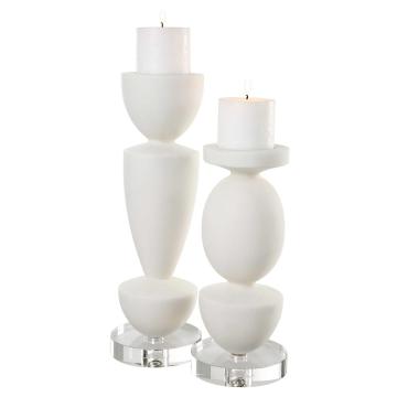 Lido White Stone Candleholders | Set of 2