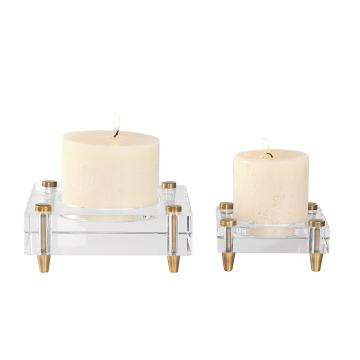  Claire Crystal Block Candleholders, S/2